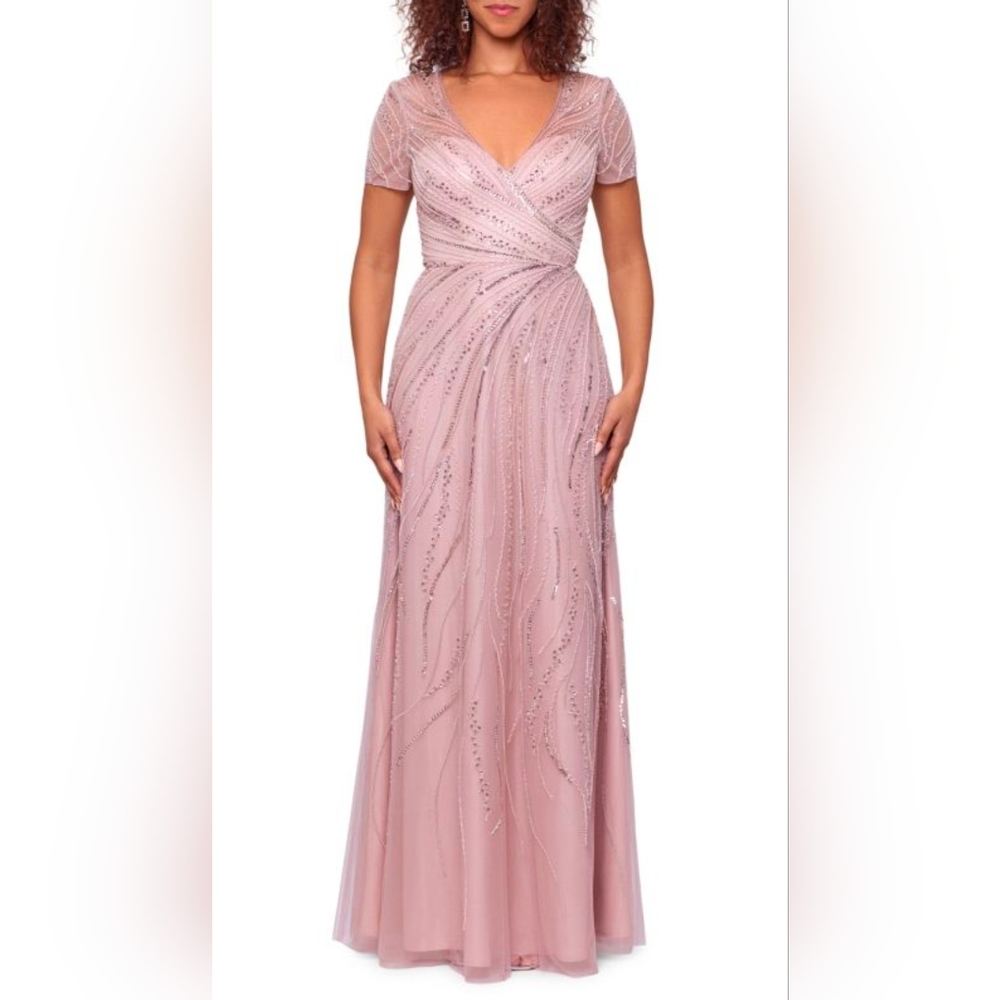 Xscape Blush Pink Beaded Chiffon A-Line Dress